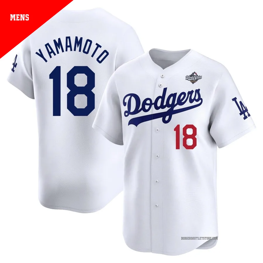 Los Angeles Dodgers ＃18 Yoshinobu Yamamoto Men's White Limited Home 2025 World Series Jersey
