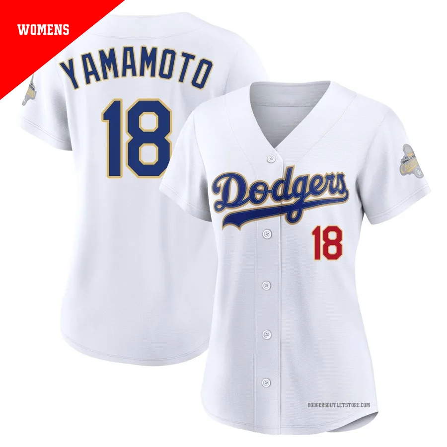 Los Angeles Dodgers ＃18 Yoshinobu Yamamoto Women's Gold Limited White 2026 Collection Stadium Jersey