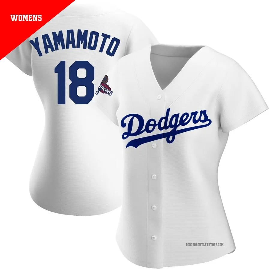 Los Angeles Dodgers ＃18 Yoshinobu Yamamoto Women's White Replica Home 2024 World Series Champions Jersey