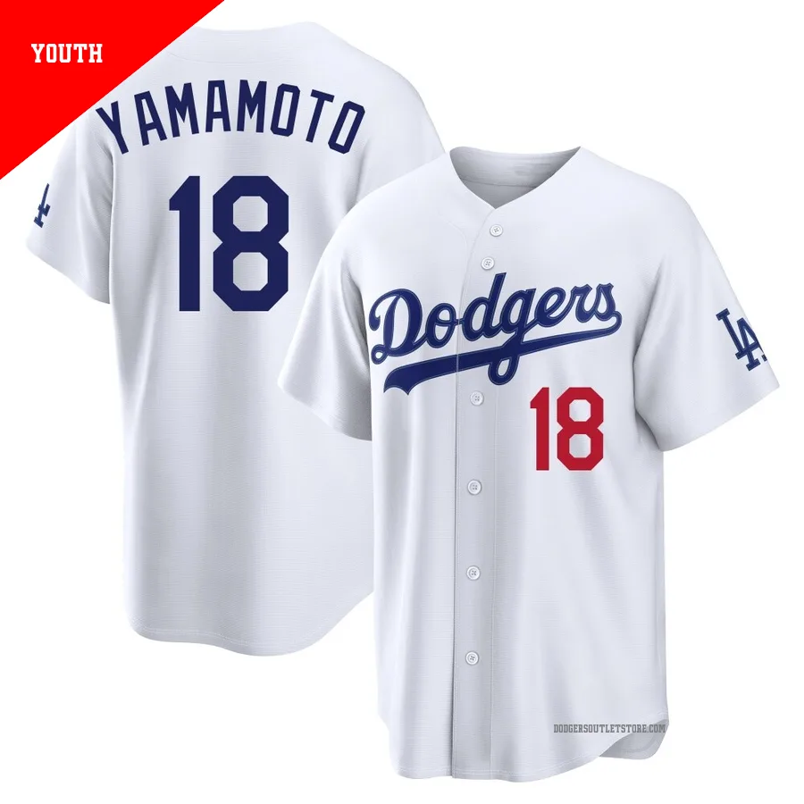 Los Angeles Dodgers ＃18 Yoshinobu Yamamoto Youth White Limited Home Stadium Jersey