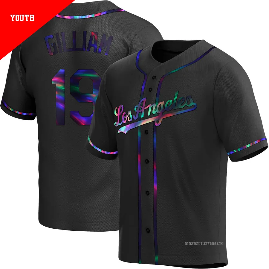 Los Angeles Dodgers ＃19 Jim Gilliam Youth Black Replica Holographic Alternate Jersey