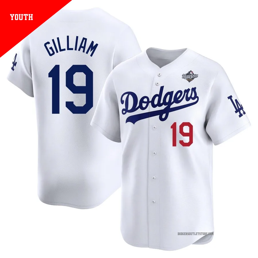 Los Angeles Dodgers ＃19 Jim Gilliam Youth White Limited Home 2025 World Series Jersey