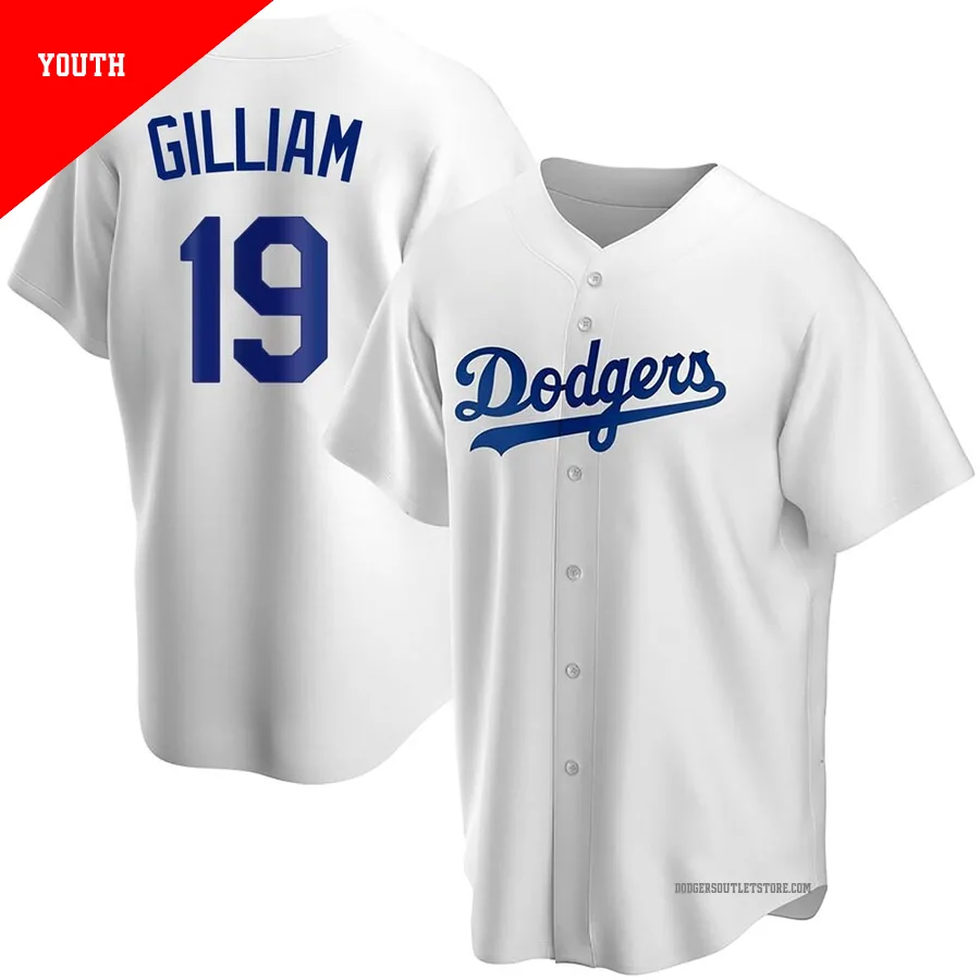 Los Angeles Dodgers ＃19 Jim Gilliam Youth White Replica Home Jersey