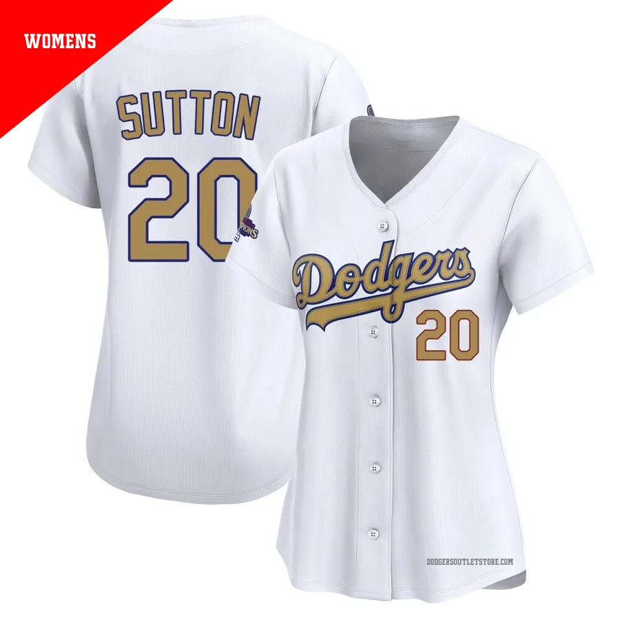 Los Angeles Dodgers ＃20 Don Sutton Women's Gold Limited White 2025 Collection Jersey