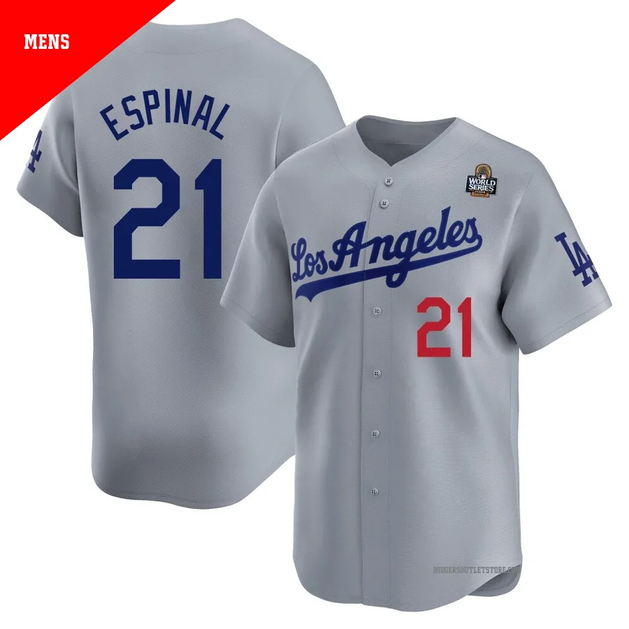 Los Angeles Dodgers ＃21 Santiago Espinal Men's Gray Limited Away 2024 World Series Jersey