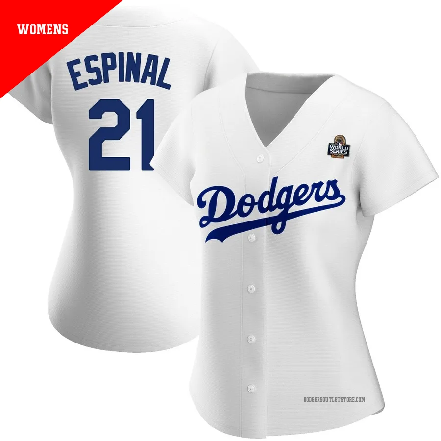 Los Angeles Dodgers ＃21 Santiago Espinal Women's White Authentic Home 2024 World Series Jersey