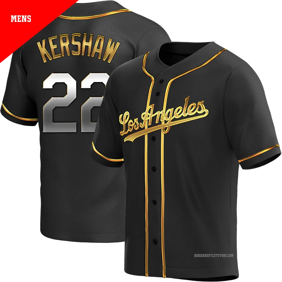 Los Angeles Dodgers ＃22 Clayton Kershaw Men's Gold Replica Black en Alternate Jersey