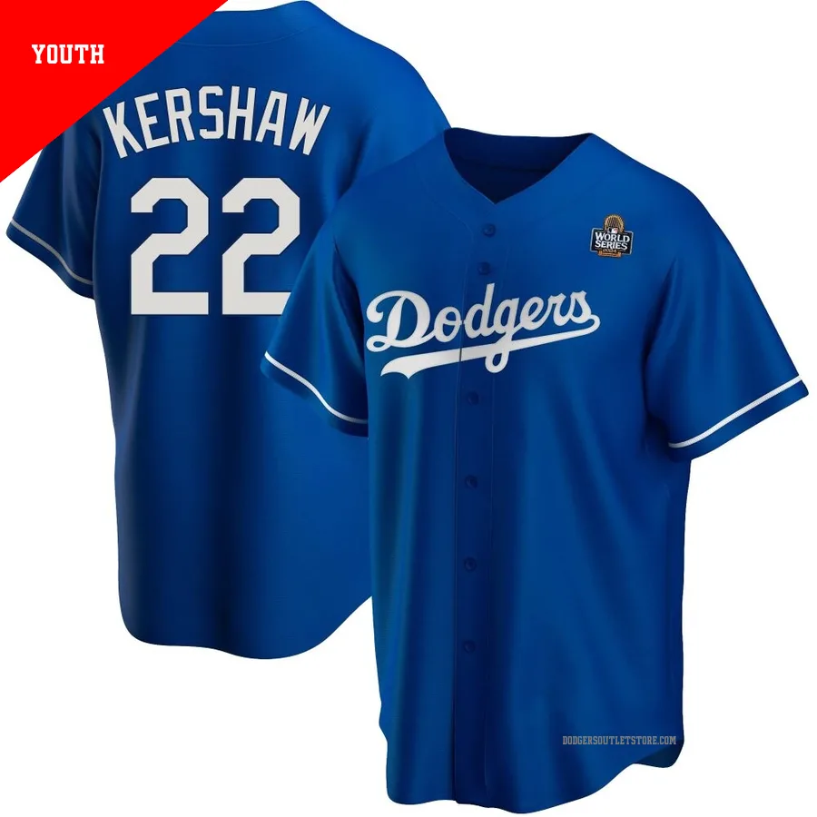 Los Angeles Dodgers ＃22 Clayton Kershaw Youth Royal Replica Alternate 2024 World Series Jersey
