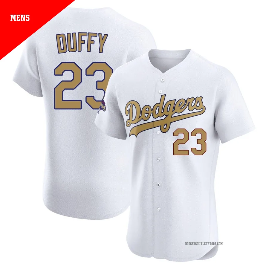 Los Angeles Dodgers ＃23 Danny Duffy Men's Gold Elite White 2025 Collection Jersey