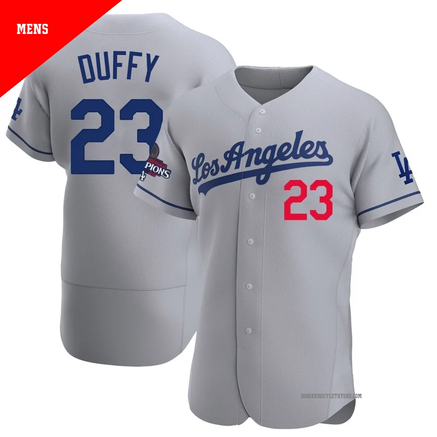 Los Angeles Dodgers ＃23 Danny Duffy Men's Gray Authentic Away Official 2024 World Series Champions Jersey