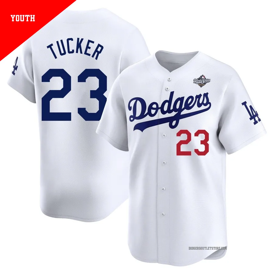 Los Angeles Dodgers ＃23 Kyle Tucker Youth White Limited Home 2025 World Series Jersey