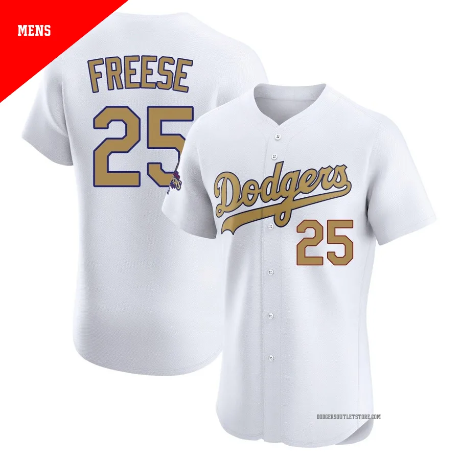 Los Angeles Dodgers ＃25 David Freese Men's Gold Elite White 2025 Collection Jersey