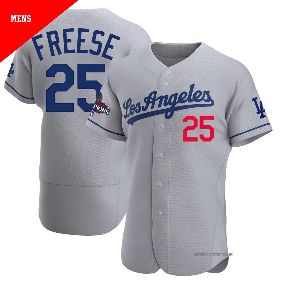 Los Angeles Dodgers ＃25 David Freese Men's Gray Authentic Away Official 2024 World Series Champions Jersey