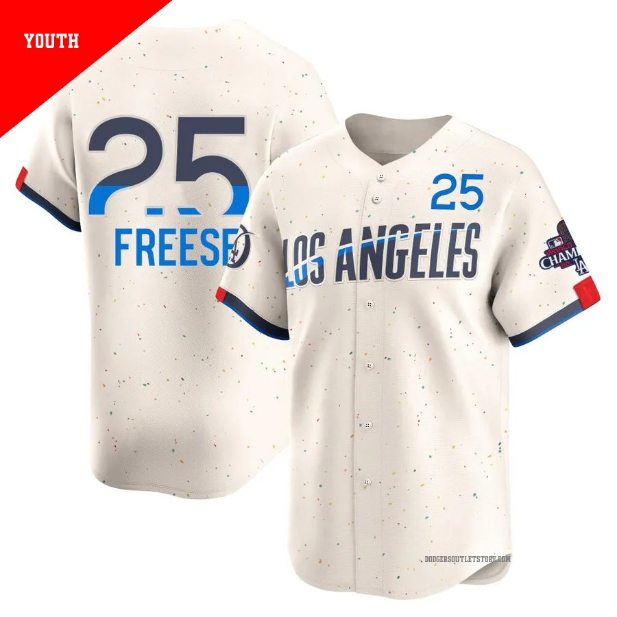 Los Angeles Dodgers ＃25 David Freese Youth Cream Limited 2024 City Connect World Series Champions Jersey