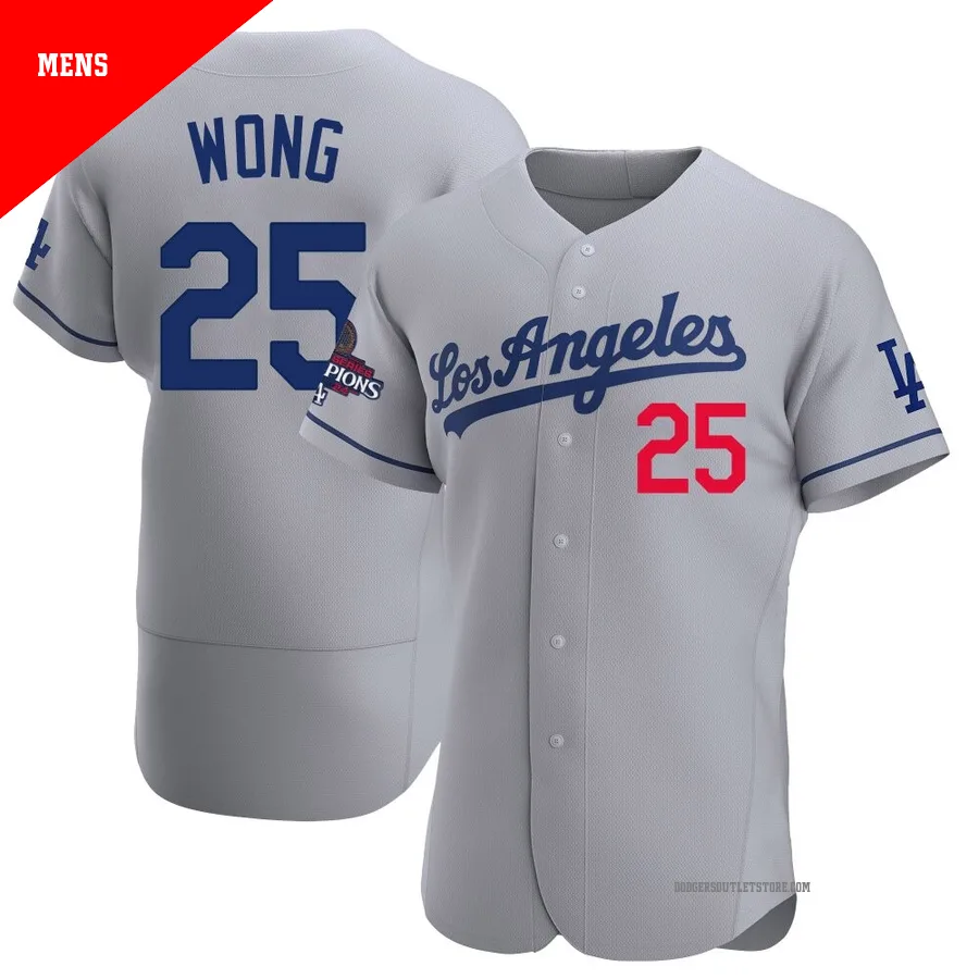 Los Angeles Dodgers ＃25 Kolten Wong Men's Gray Authentic Away Official 2024 World Series Champions Jersey