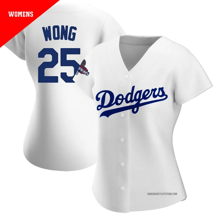 Los Angeles Dodgers ＃25 Kolten Wong Women's White Authentic Home 2024 World Series Champions Jersey