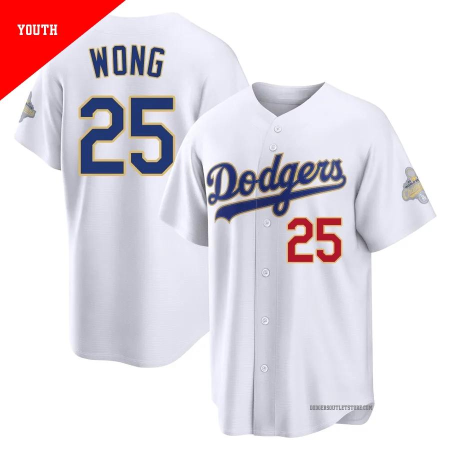 Los Angeles Dodgers ＃25 Kolten Wong Youth Gold Limited White 2026 Collection Stadium Jersey