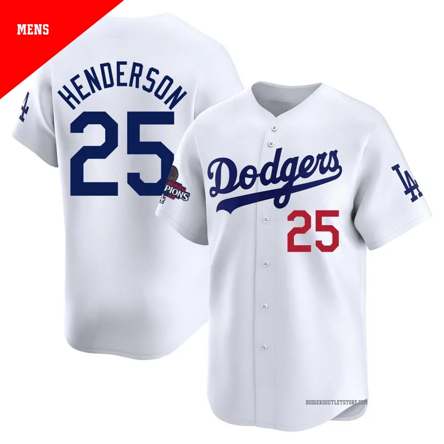 Los Angeles Dodgers ＃25 Rickey Henderson Men's White Limited Home 2024 World Series Champions Jersey