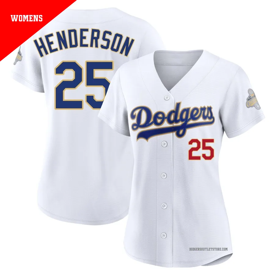 Los Angeles Dodgers ＃25 Rickey Henderson Women's Gold Limited White 2026 Collection Stadium Jersey