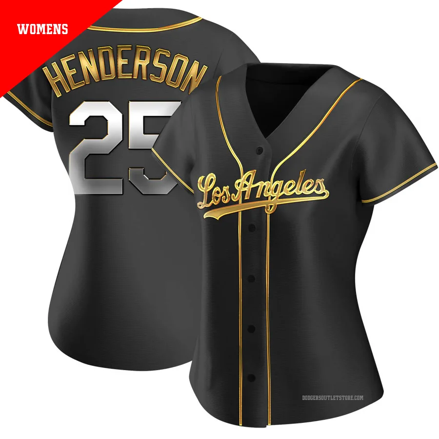 Los Angeles Dodgers ＃25 Rickey Henderson Women's Gold Replica Black en Alternate Jersey
