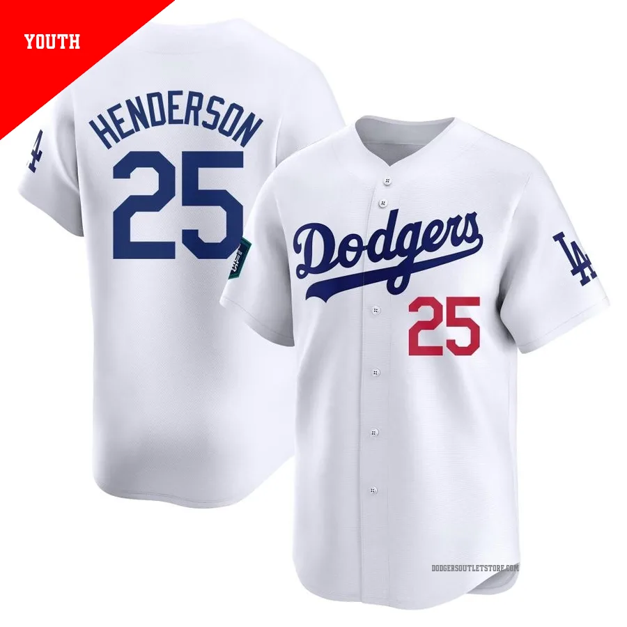 Los Angeles Dodgers ＃25 Rickey Henderson Youth White Limited 2024 World Tour Seoul Series Home Jersey