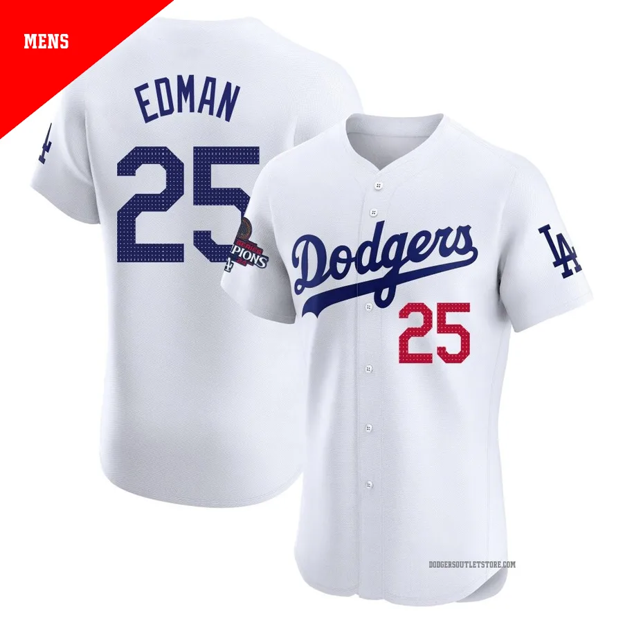 Los Angeles Dodgers ＃25 Tommy Edman Men's White Elite Home World Series Champions Jersey