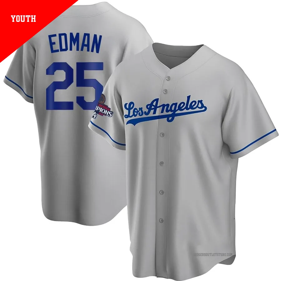 Los Angeles Dodgers ＃25 Tommy Edman Youth Gray Replica Road 2024 World Series Champions Jersey