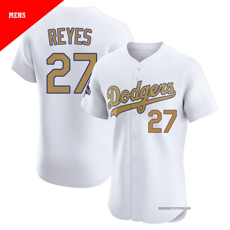 Los Angeles Dodgers ＃27 Alex Reyes Men's Gold Elite White 2025 Collection Jersey
