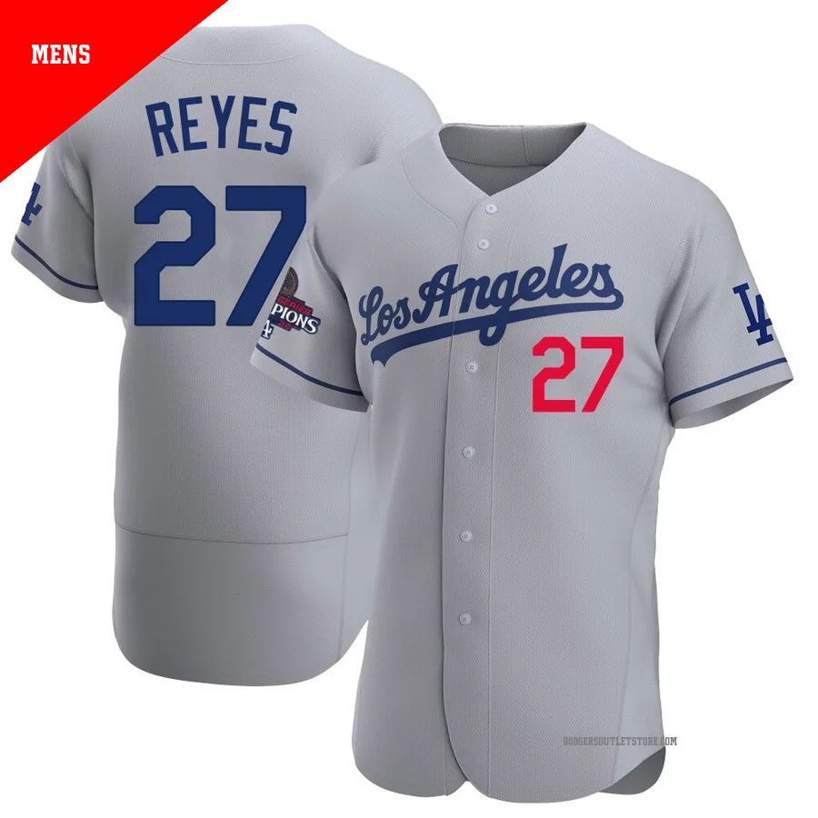 Los Angeles Dodgers ＃27 Alex Reyes Men's Gray Authentic Away Official 2024 World Series Champions Jersey