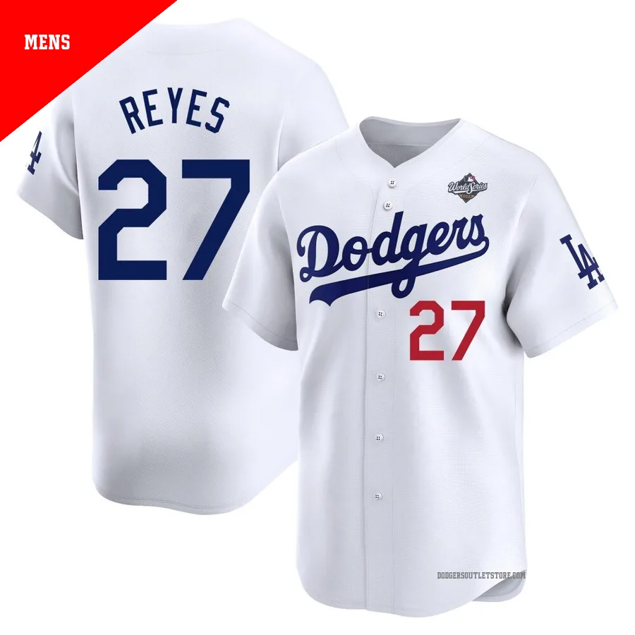 Los Angeles Dodgers ＃27 Alex Reyes Men's White Limited Home 2025 World Series Jersey