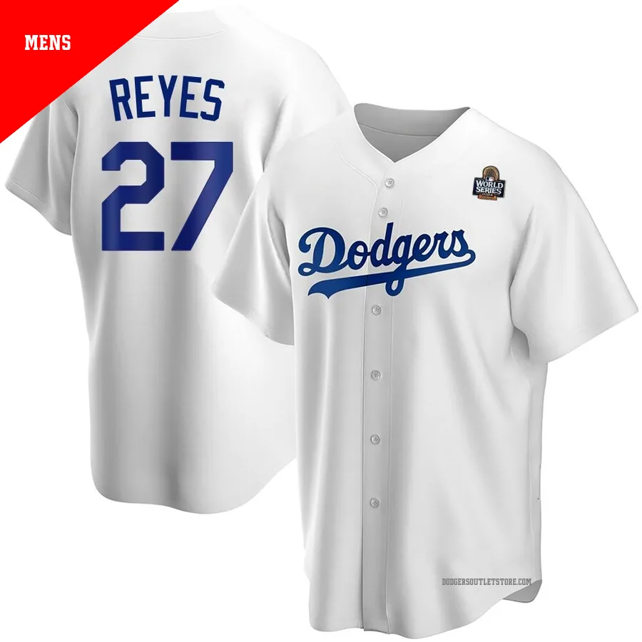 Los Angeles Dodgers ＃27 Alex Reyes Men's White Replica Home 2024 World Series Jersey