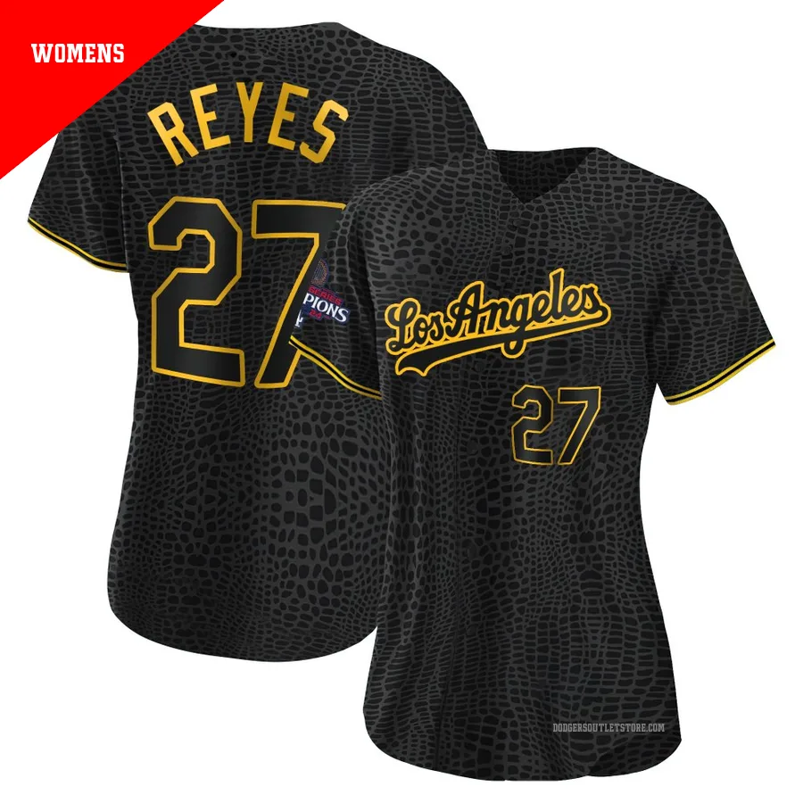Los Angeles Dodgers ＃27 Alex Reyes Women's Black Authentic Snake Skin City 2024 World Series Champions Jersey