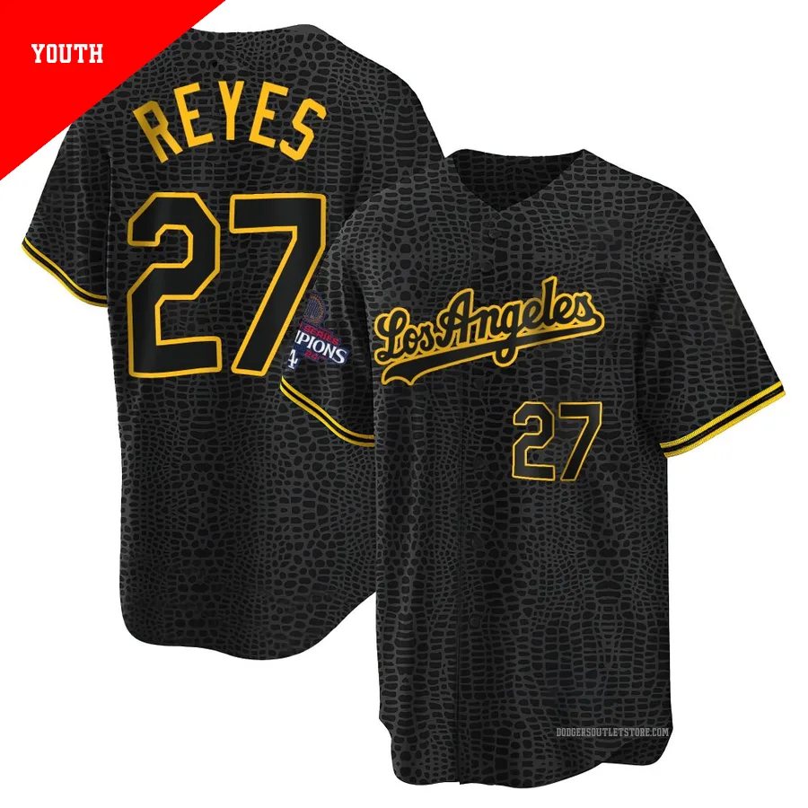 Los Angeles Dodgers ＃27 Alex Reyes Youth Black Replica Snake Skin City 2024 World Series Champions Jersey