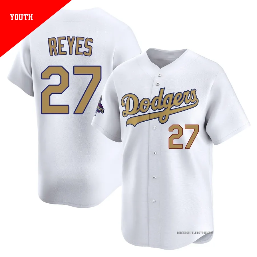 Los Angeles Dodgers ＃27 Alex Reyes Youth Gold Limited White 2025 Collection Jersey