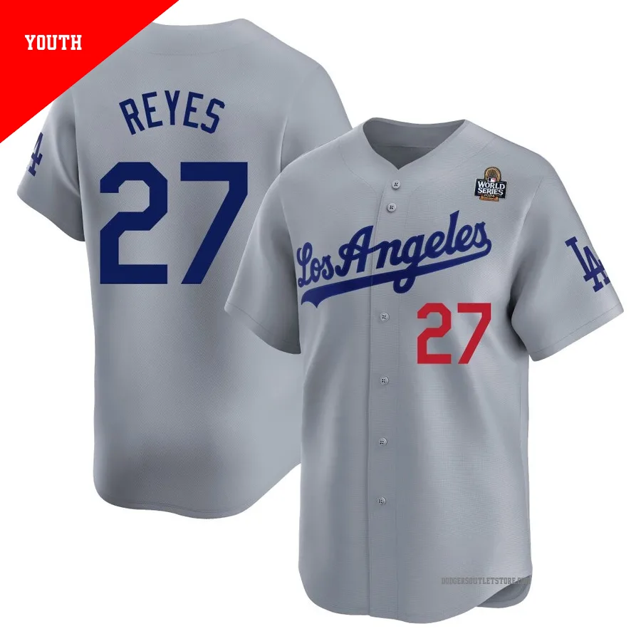 Los Angeles Dodgers ＃27 Alex Reyes Youth Gray Limited Away 2024 World Series Jersey