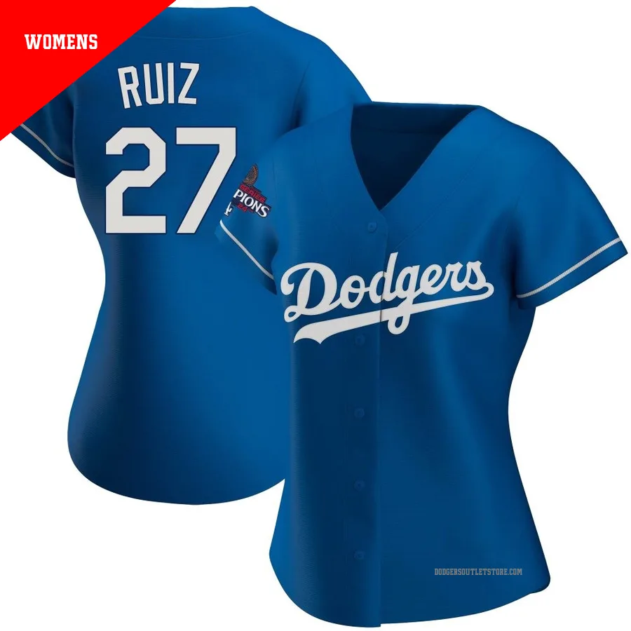 Los Angeles Dodgers ＃27 Esteury Ruiz Women's Royal Replica Alternate 2024 World Series Champions Jersey