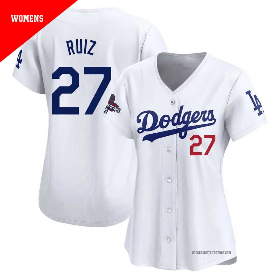 Los Angeles Dodgers ＃27 Esteury Ruiz Women's White Limited Home 2024 World Series Champions Jersey