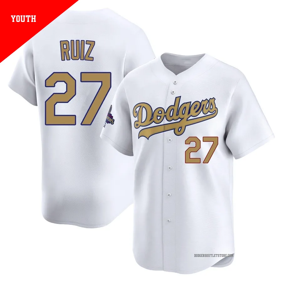 Los Angeles Dodgers ＃27 Esteury Ruiz Youth Gold Limited White 2025 Collection Jersey