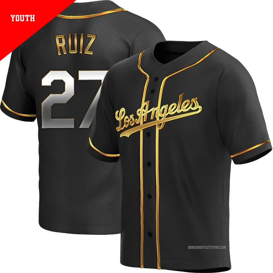 Los Angeles Dodgers ＃27 Esteury Ruiz Youth Gold Replica Black en Alternate Jersey