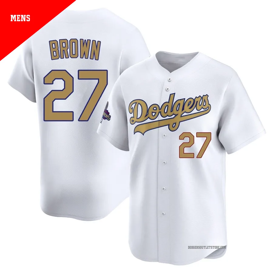 Los Angeles Dodgers ＃27 Kevin Brown Men's Gold Limited White 2025 Collection Jersey