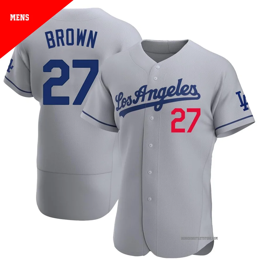 Los Angeles Dodgers ＃27 Kevin Brown Men's Gray Authentic Away Jersey