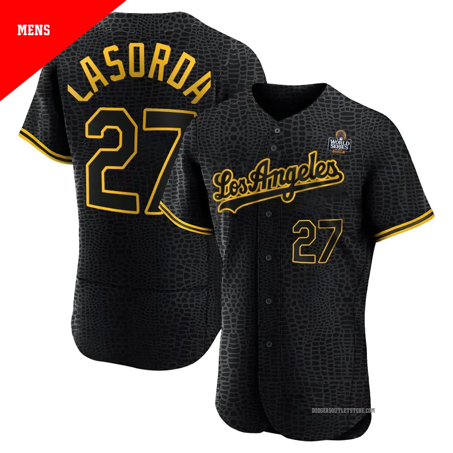 Los Angeles Dodgers ＃27 Tommy Lasorda Men's Black Authentic Snake Skin City 2024 World Series Jersey