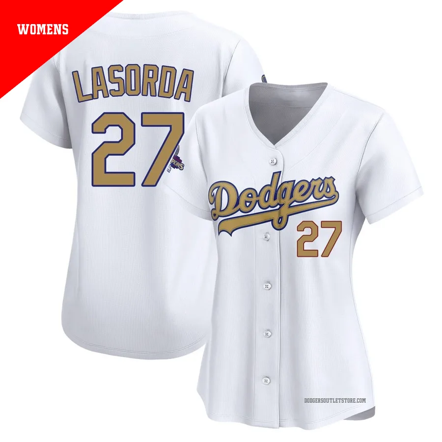 Los Angeles Dodgers ＃27 Tommy Lasorda Women's Gold Limited White 2025 Collection Jersey