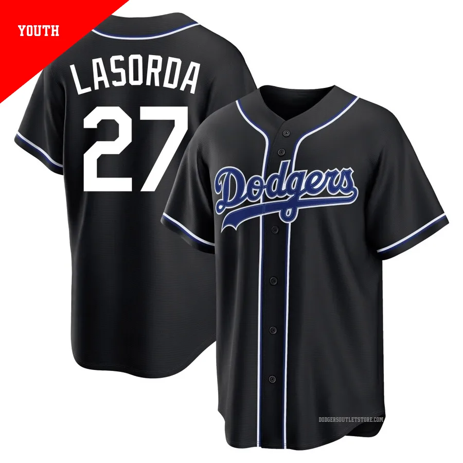 Los Angeles Dodgers ＃27 Tommy Lasorda Youth Black Replica Fashion Out Jersey