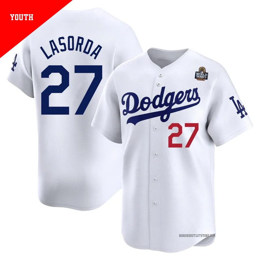 Los Angeles Dodgers ＃27 Tommy Lasorda Youth White Limited Home 2024 World Series Jersey