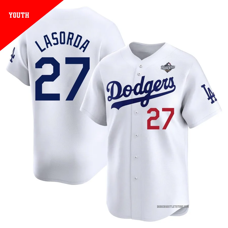 Los Angeles Dodgers ＃27 Tommy Lasorda Youth White Limited Home 2025 World Series Jersey