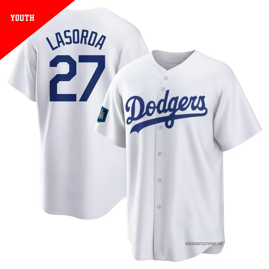 Los Angeles Dodgers ＃27 Tommy Lasorda Youth White Replica 2024 World Tour Seoul Series Home Jersey