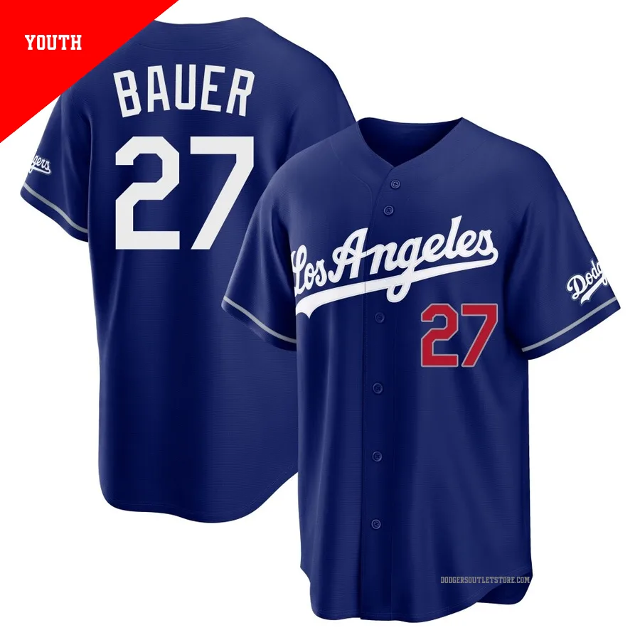 Los Angeles Dodgers ＃27 Trevor Bauer Youth Royal Limited Alternate Stadium Jersey