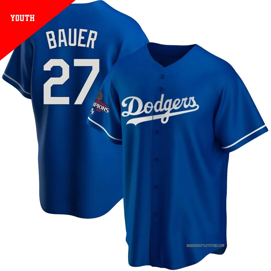Los Angeles Dodgers ＃27 Trevor Bauer Youth Royal Replica Alternate 2024 World Series Champions Jersey
