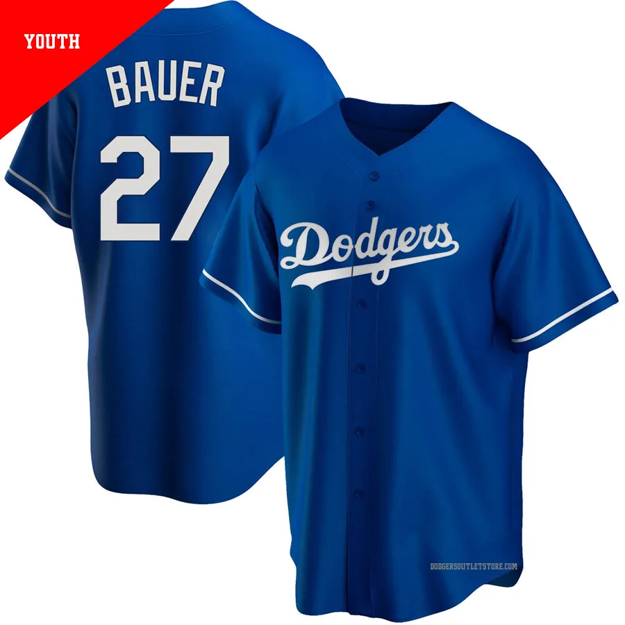 Los Angeles Dodgers ＃27 Trevor Bauer Youth Royal Replica Alternate Jersey
